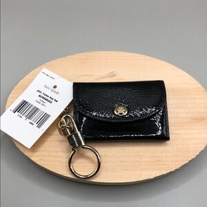 Kate Spade Frame ID Card Key Fob Patent Leather Mini Wallet Case Black